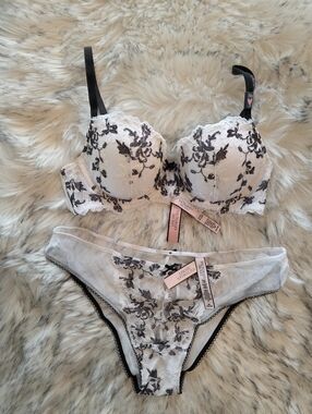 Victoria's Secret Dream Angels embroide Demi Bra 34B & Medium Panty Set NWT